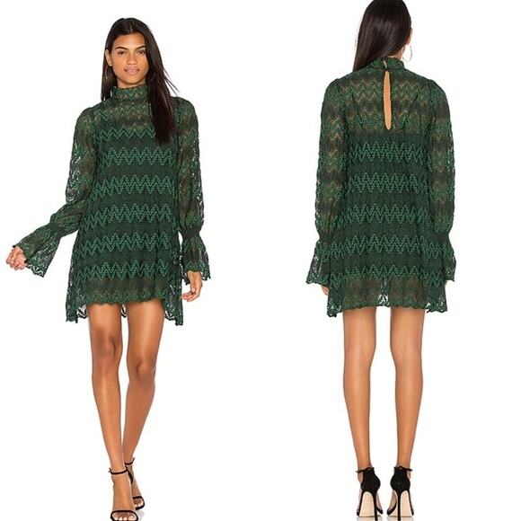NEW Free People Simone Mock Neck Lace Mini Dress Emerald Green Small Goth Punk - Picture 9 of 9